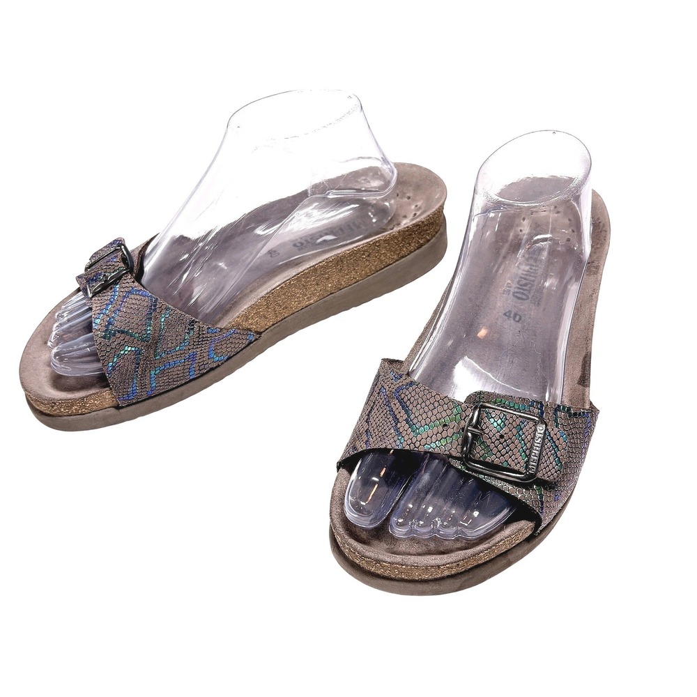 Mephisto Nanouchka Iridescent Snakeskin Leather Slide Size 40 9.5 US Sandal Cork
